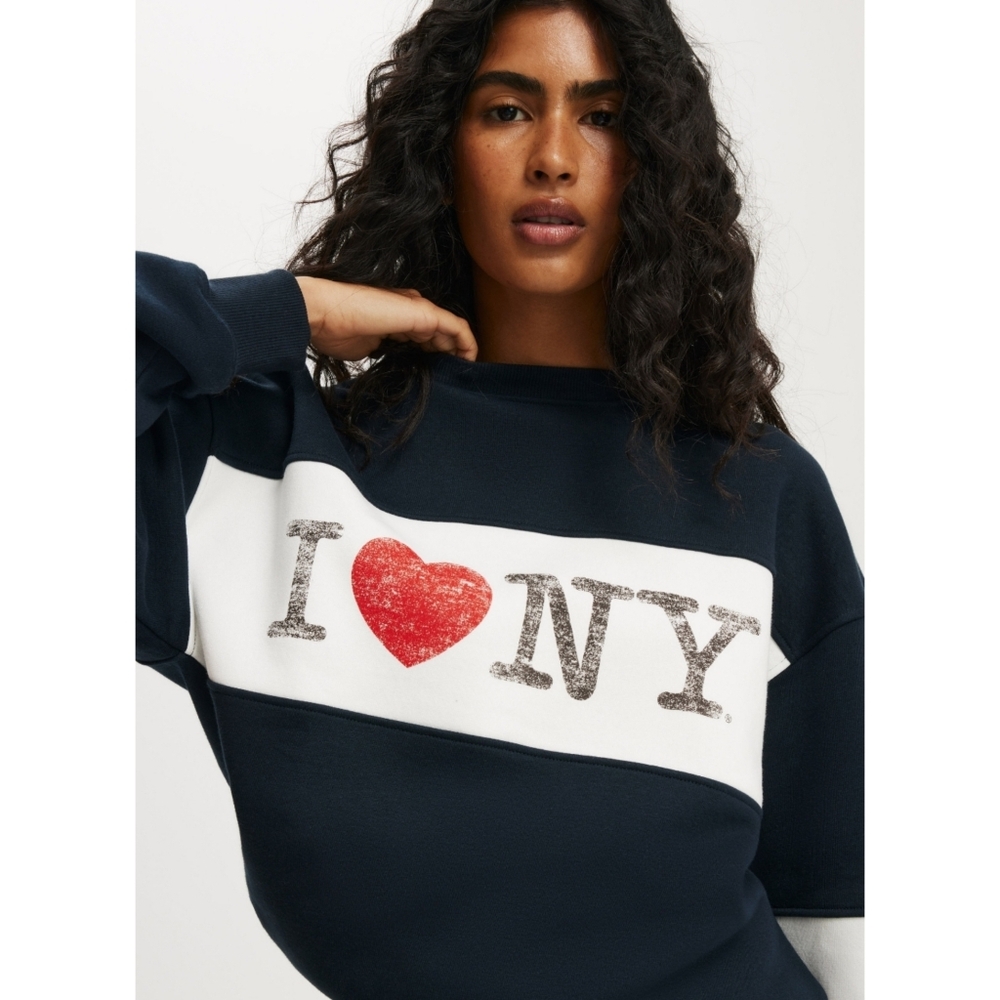 Cotton On 'I Love NY' Graphic Crew Neck Sweatshirt Size Small In Ink Navy NWT
